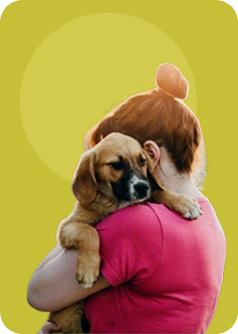 Mulher segurando um cachorro